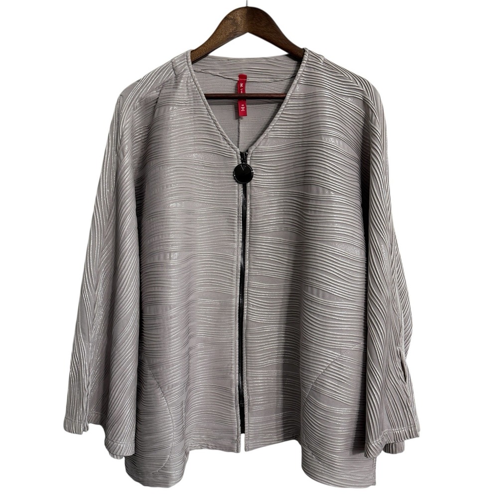 IC by Connie K zip jacket women's 1X beige texture office career event lagenlook